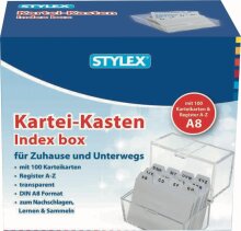 STYLEX Karteikasten DIN A8 inkl. 100 Karteikarten und A-Z...