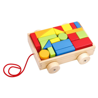 Tooky Toy Blockwagen zum Hinterherziehen