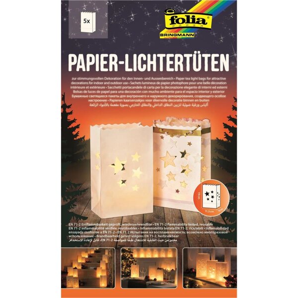 Folia Papier-Lichtertüten 5 Stk. Sterne 19 x 11,5 x 7 cm