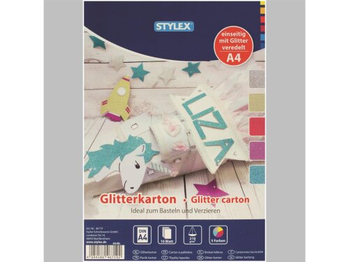 Stylex Glitzerkarton 10 Blatt A4 in 5 Farben