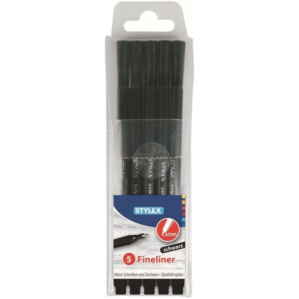 Stylex 5 Fineliner im Etui, schwarz
