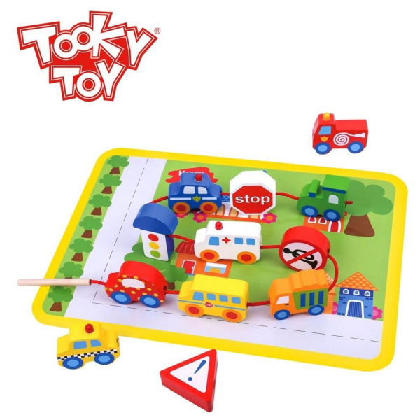 Tooky Toy Fädelspiel aus Holz Straßenverkehr