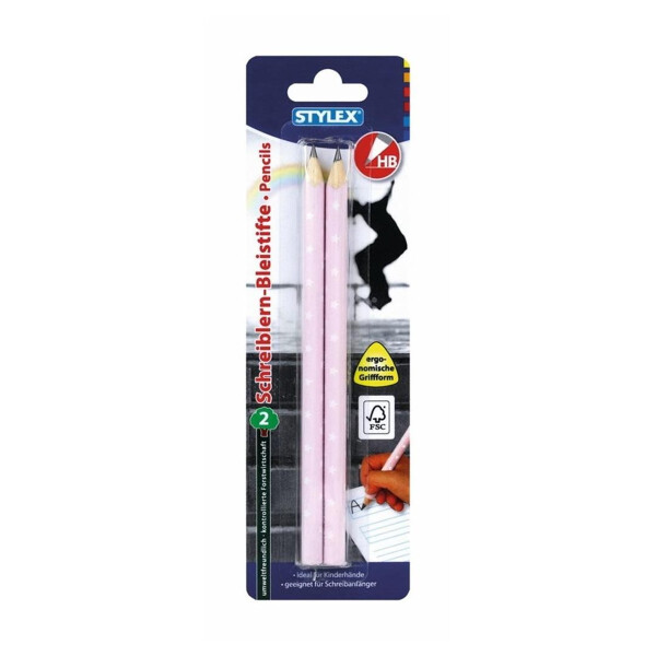 Stylex 2er Schreiblern-Bleistifte HB dreikant - rosa / grau
