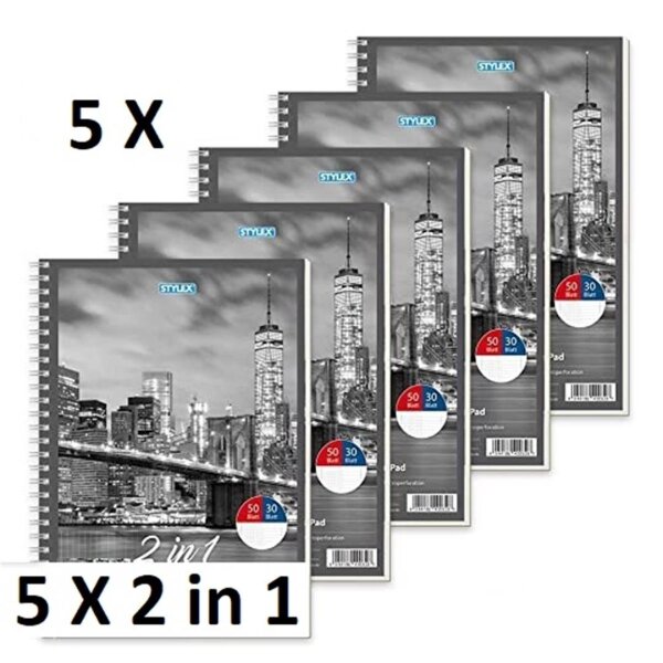 5 X Collegeblock Duo DIN A4 liniert + kariert