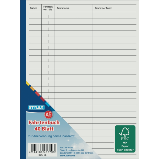 2x STYLEX Fahrtenbuch 40 Blatt DIN A5