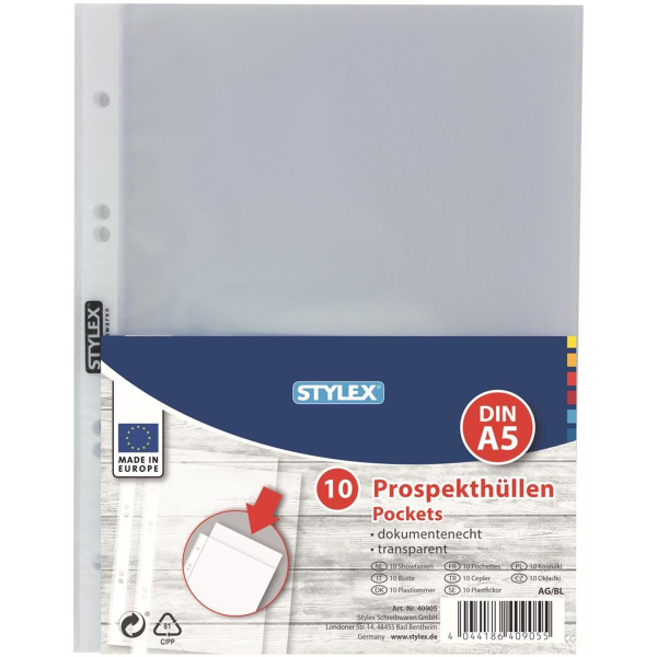 Stylex Prospekthüllen DIN A5 - 10 Stück