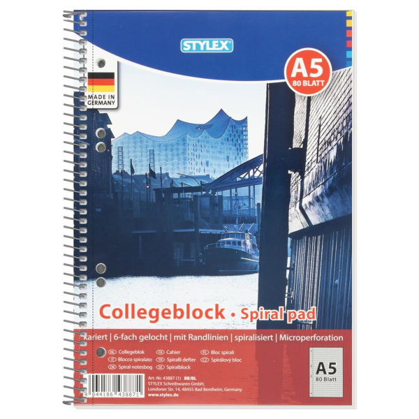 Stylex Collegeblock Spirale DIN A5 kariert