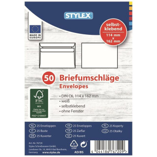 Stylex Briefumschläge DIN C6 selbstklebend 50...
