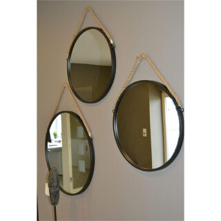 Livitat Wandspiegel rund 50cm schwarz metall Seil