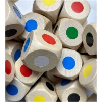 6x Farbwürfel  XXL Holz 30mm großer Würfel mit 6 Farben mit Farbigen Punkten
