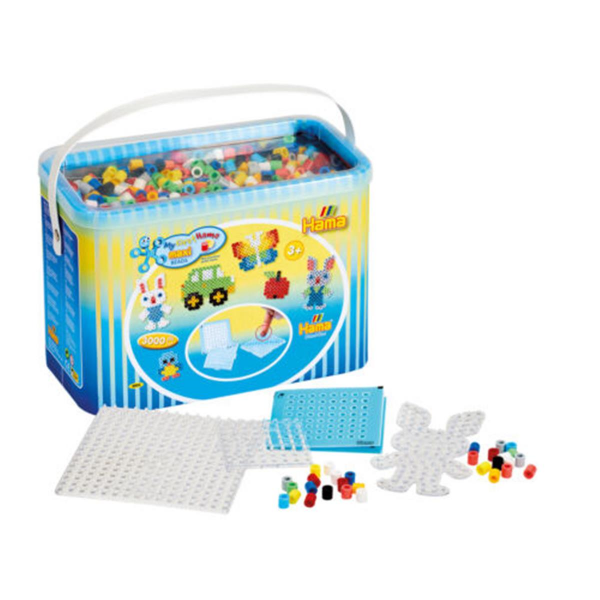 Hama Bügelperlen Maxi + 3 Stiftplatten im Eimer 3000 Bügelperlen