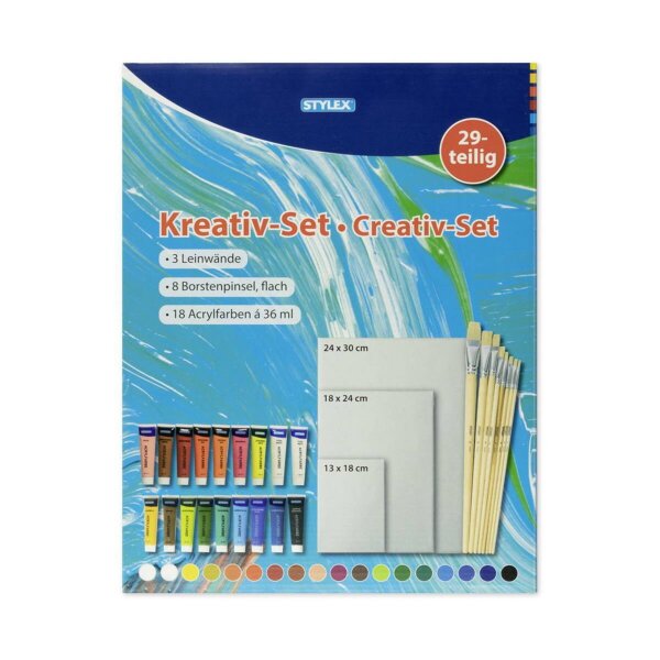 Stylex Kreativ-Set mit 29 Teilen - Leinwand Acrylfarben Pinsel